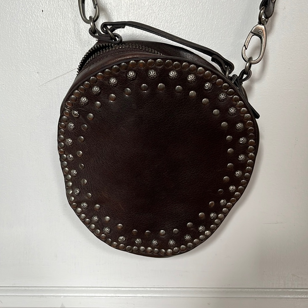 Leather brown studded purse